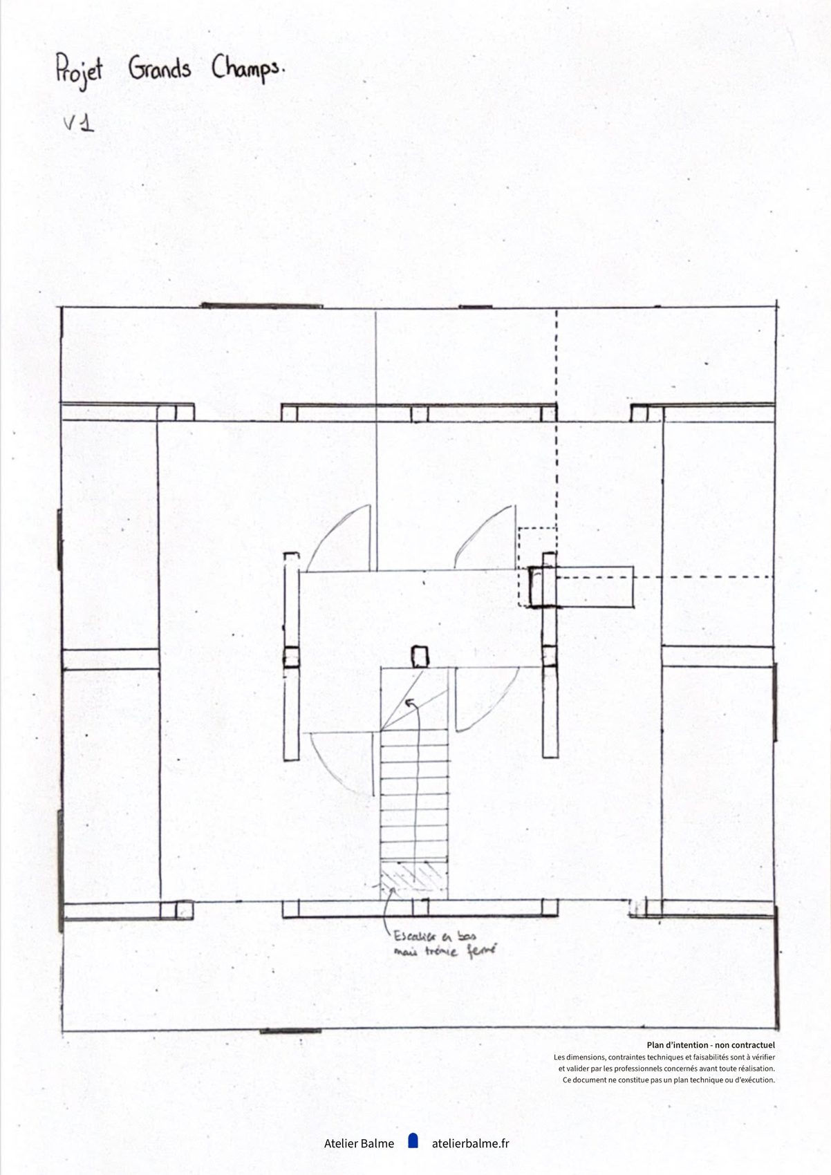 Plan des combles, version 1 d'implantation de l'escalier d'une maison à Eybens