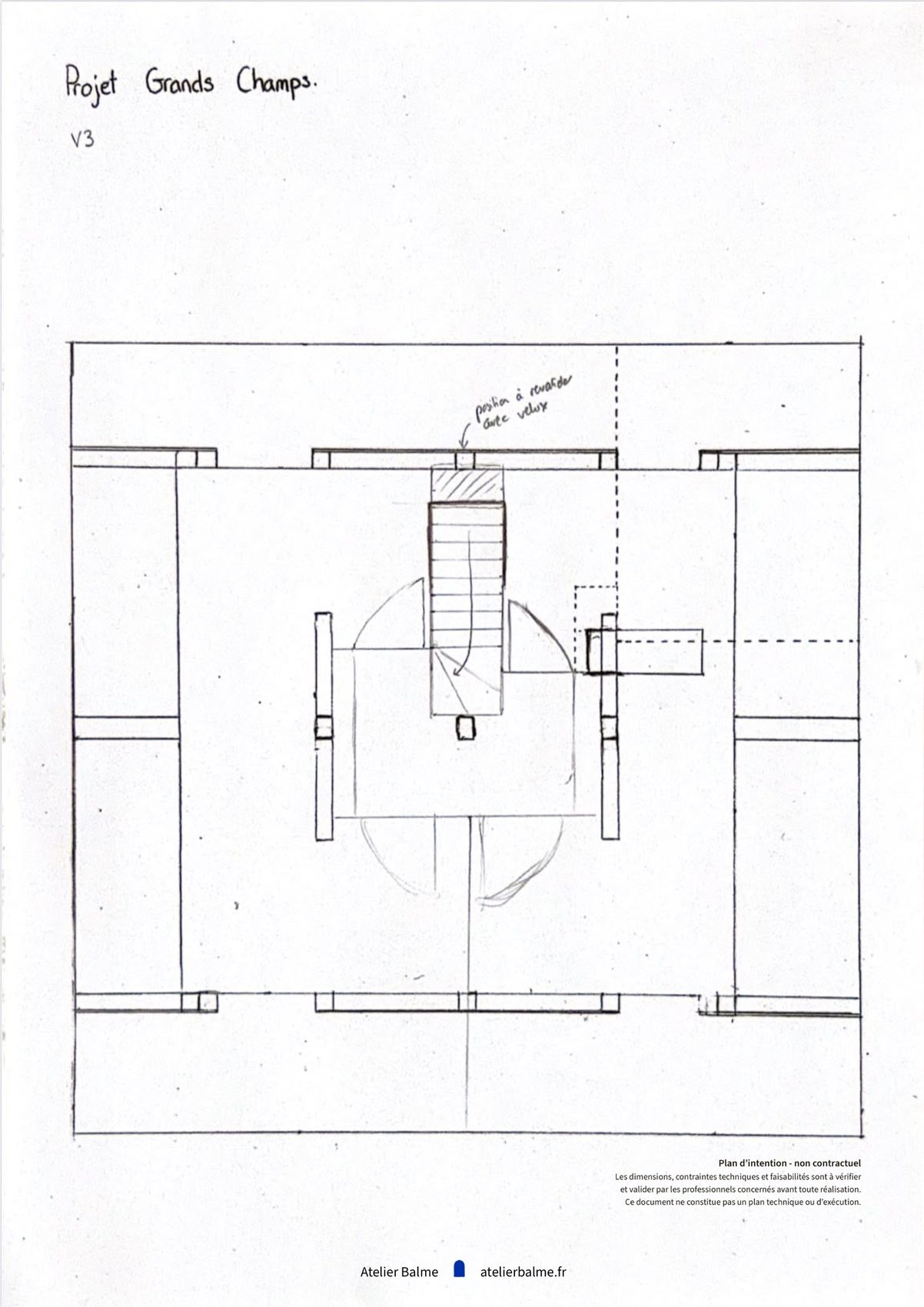 Plan des combles, version 3 d'implantation de l'escalier d'une maison à Eybens