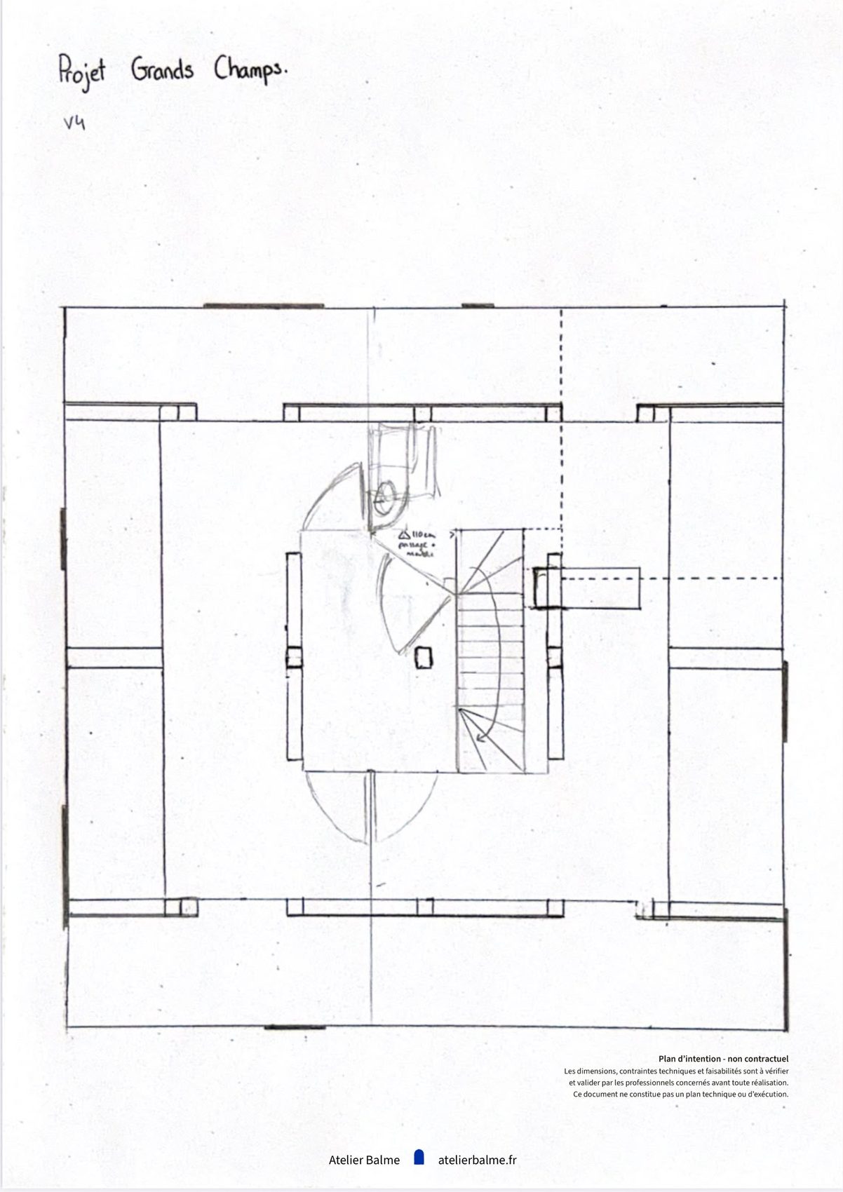 Plan des combles, version 4 d'implantation de l'escalier d'une maison à Eybens