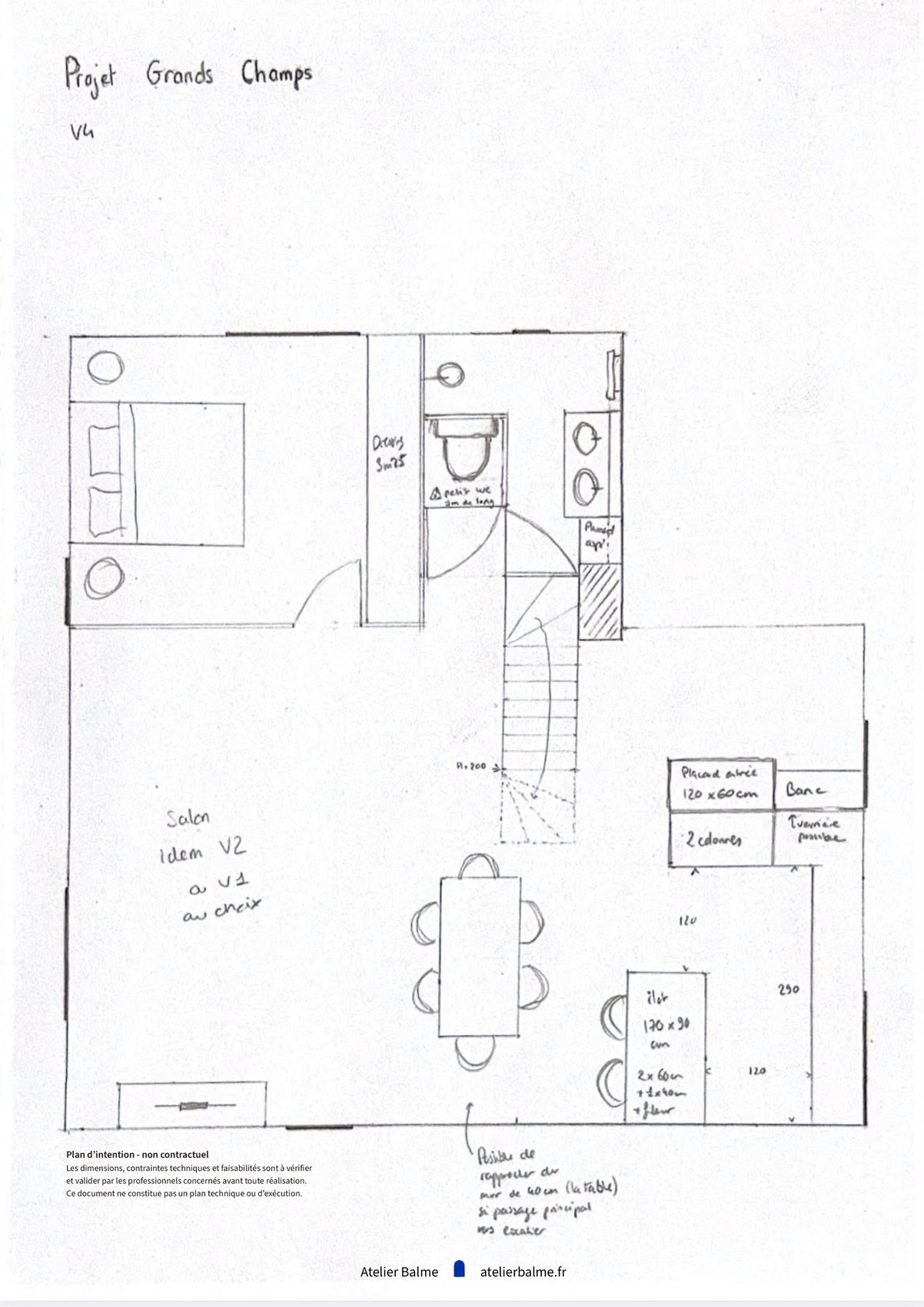 Plan du rez-de-chaussée, version 4 d'implantation de l'escalier d'une maison à Eybens